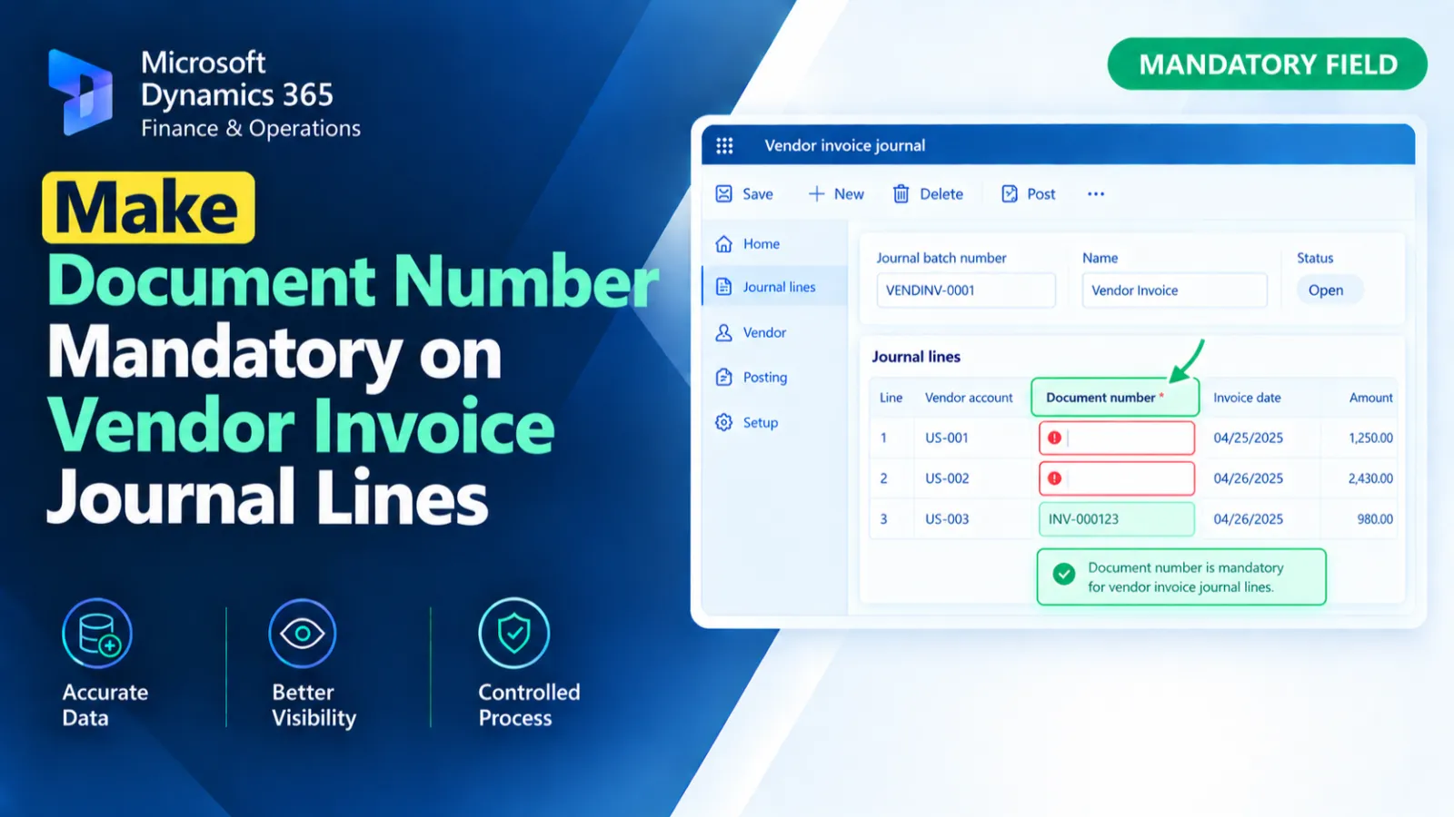 Make Document Number Mandatory on Vendor Invoice Journal Lines